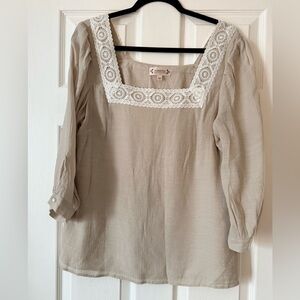 Nanette Lepore Beige Blouse with White Lace